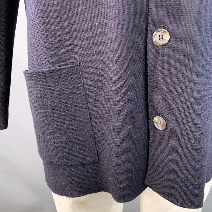 BARNEY'S NEW YORK Size L Navy Wool Button Up Cardigan