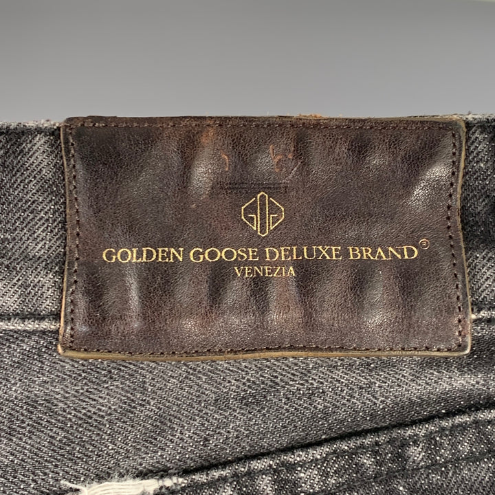 GOLDEN GOOSE Size 34 Black Washed Selvedge Denim Tapered Distressed Jeans