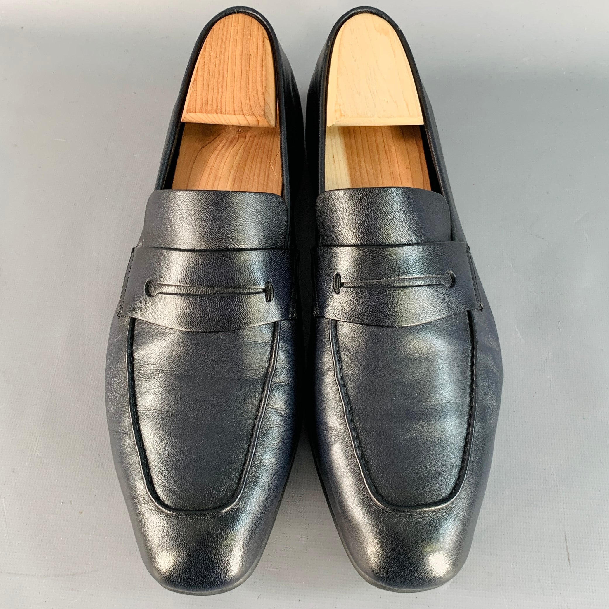 ERMENEGILDO ZEGNA Size 9 L'Asola Black Lambskin Leather Penny