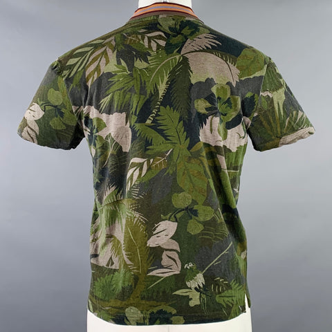 VALENTINO Size M Green Black Grey Leaves Cotton Buttoned Polo