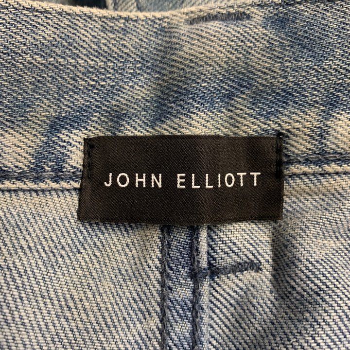 JOHN ELLIOTT Size 34 Blue Grey Distressed Cotton Button Fly Jeans