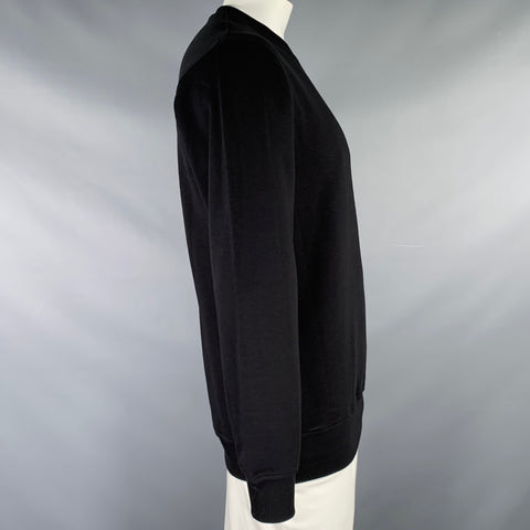 LACOSTE Size L Black Green Knit Cotton Logo Patch Sweater