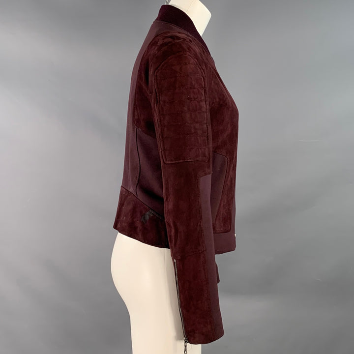THEORY Size M Burgundy Viscose Blend Lambskin Zip Up Jacket