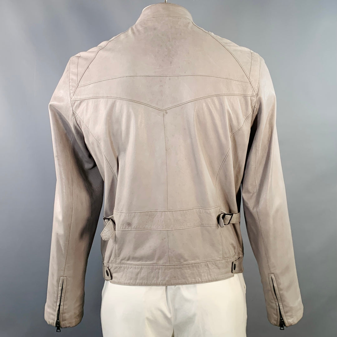 JOHN VARVATOS Size L Grey Leather Zip Up Moto Racer Jacket
