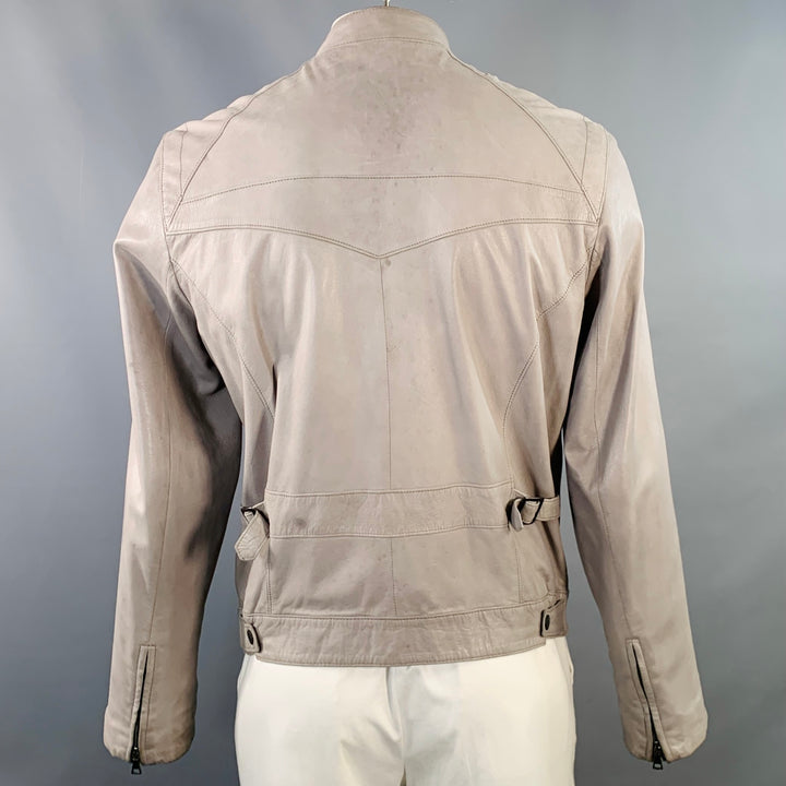 JOHN VARVATOS Size L Grey Leather Zip Up Moto Racer Jacket