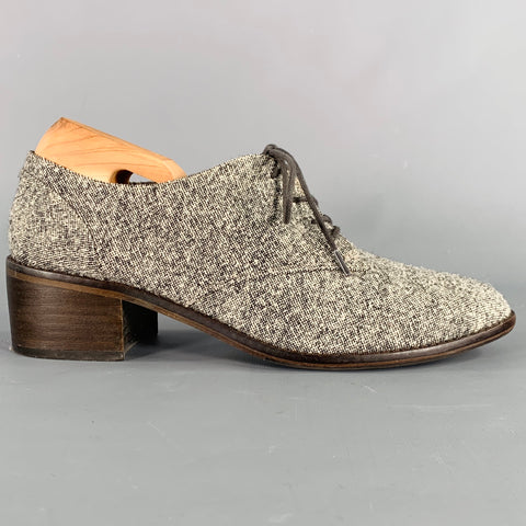 LOUISE ET CIE Size 8.5 Grey Wool Blend Tweed Leather Trim Lace-Up Shoes
