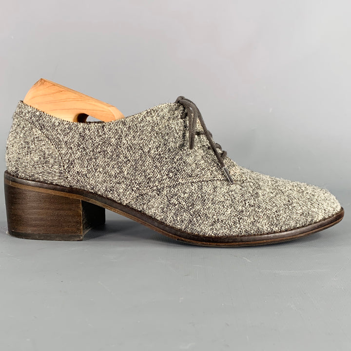 LOUISE ET CIE Size 8.5 Grey Wool Blend Tweed Leather Trim Lace-Up Shoes