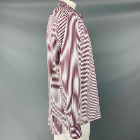 ETRO Size XL White Brown Stripe Cotton Button Up Long Sleeve Shirt