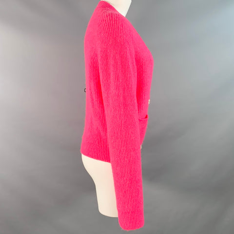 GANNI Size M Hot Pink Alpaca Blend Rhinestones Cropped Cardigan