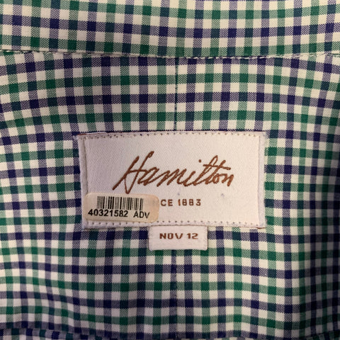 Chemise à manches longues HAMILTON en coton à carreaux bleus et verts, taille S, col étalé