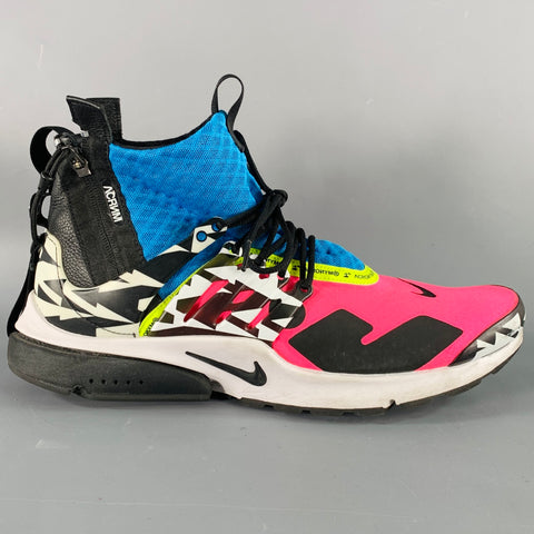 NIKE Size 12 Pink Air Presto Mid Multi Color Color Block Mesh Zip Up Sneakers