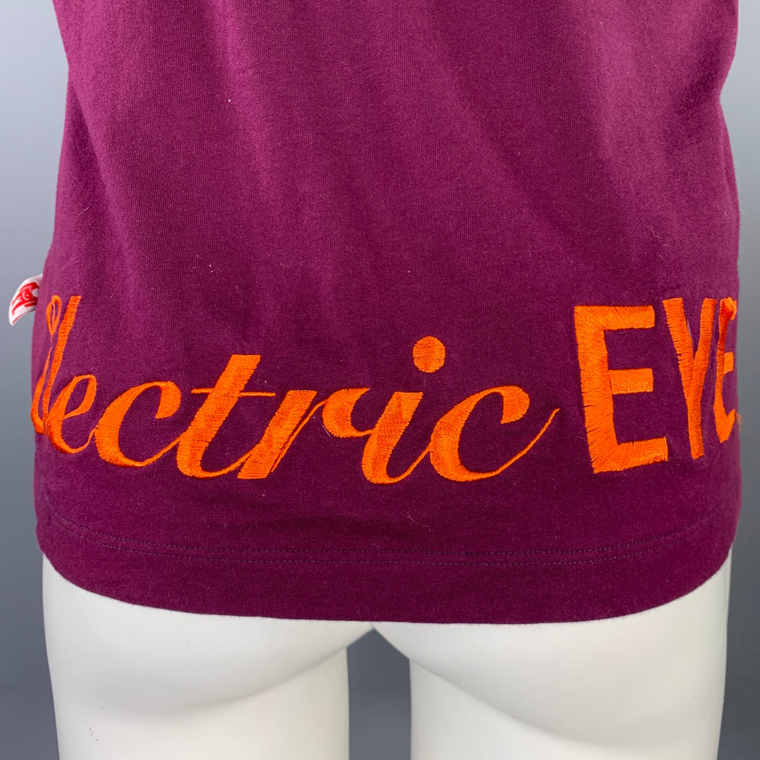 WALTER VAN BEIRENDONCK Size S Purple Embroidery Cotton T-shirt
