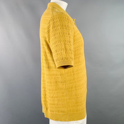 WAX SS23 Size XL Yellow Mustard Textured Cotton Half Placket Polo