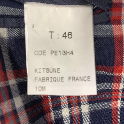 MAISON KITSUNE Size 36 Navy Red White Plaid Cotton Sport Coat