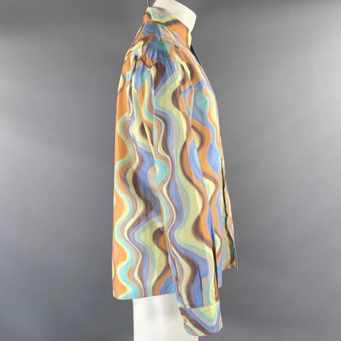 JACQUEMUS Size 38 Orange Blue Abstract Cotton Button Up Long Sleeve Shirt