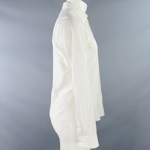 VALENTINO Size S White Cotton French Cuff Hidden Buttons Tuxedo Long Sleeve Shirt