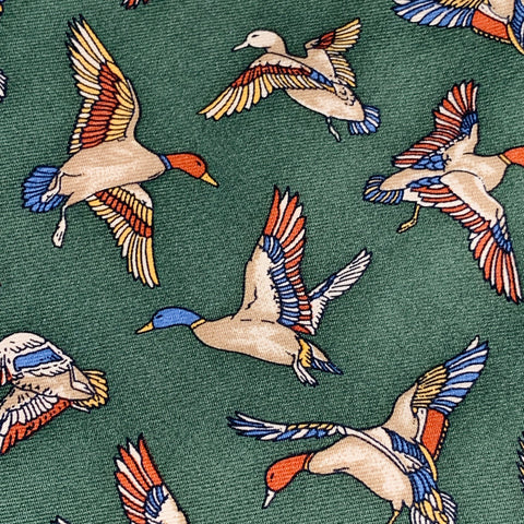 SALVATORE FERRAGAMO Green Multi Color Birds Silk Tie