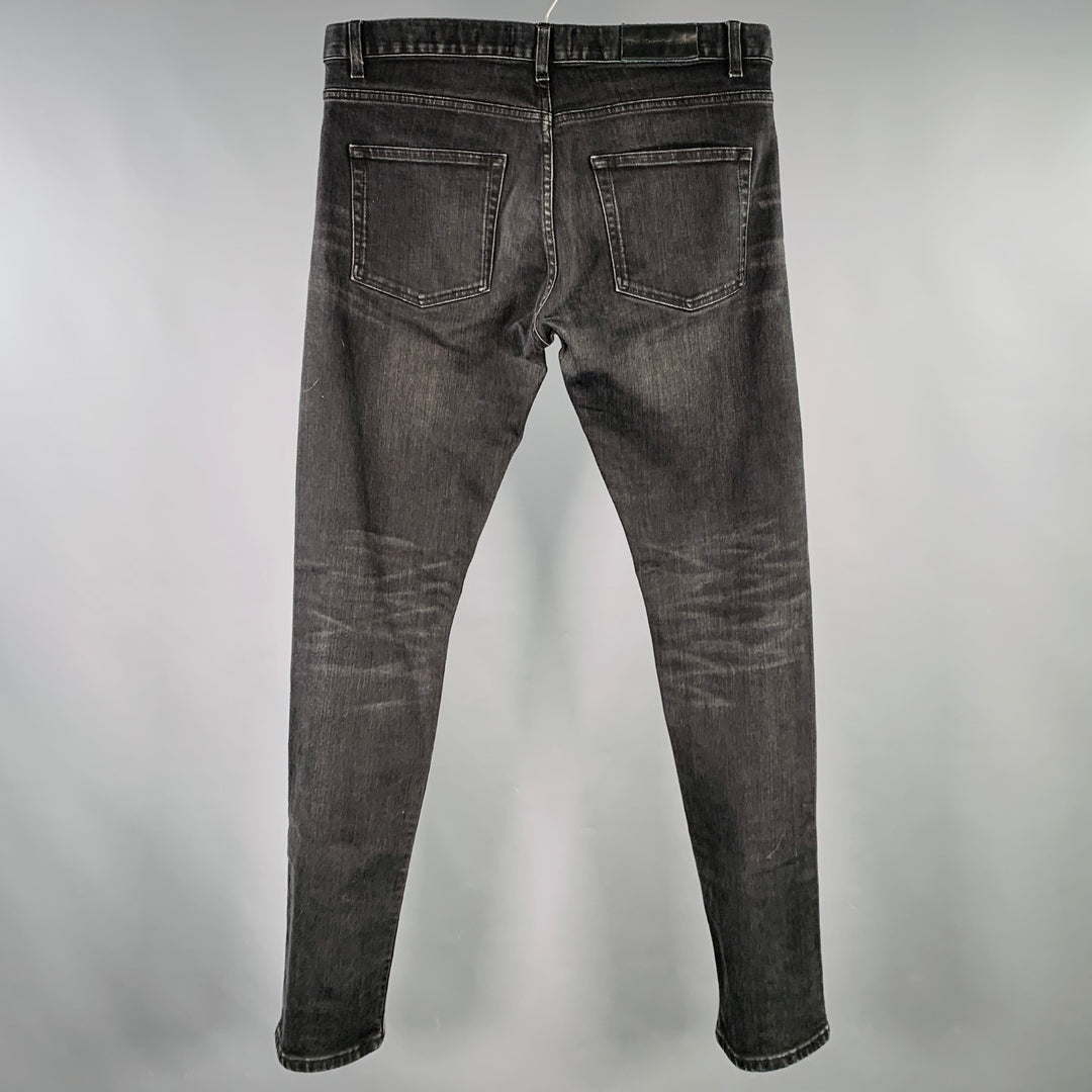THE KOOPLES Size 31 Black Grey Distressed Cotton Blend Selvedge Jeans
