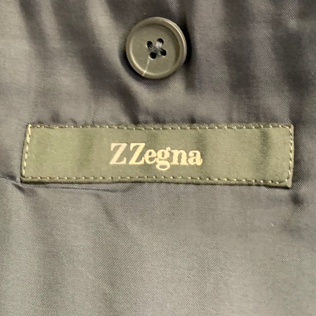 Z ZEGNA Size 40 Regular Navy Charcoal Herringbone Wool Notch Lapel Suit