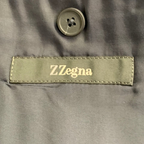 Z ZEGNA Size 40 Regular Navy Charcoal Herringbone Wool Notch Lapel Suit