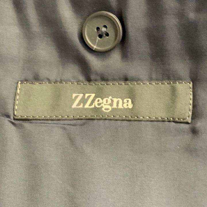 Z ZEGNA Size 40 Regular Navy Charcoal Herringbone Wool Notch Lapel Suit