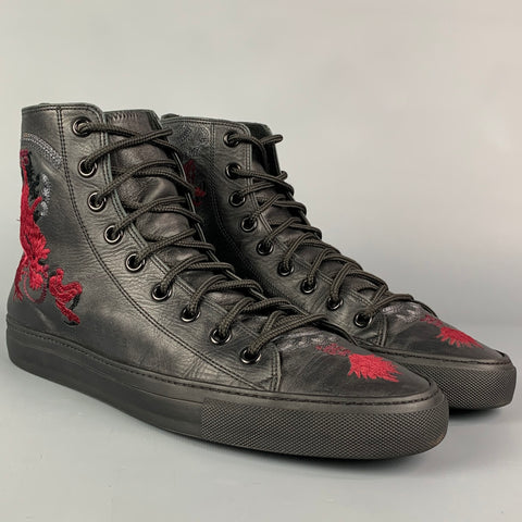 GUCCI by TOM FORD SS 2001 Talla 12 Zapatillas altas de cuero con estampado de dragón rojo y negro