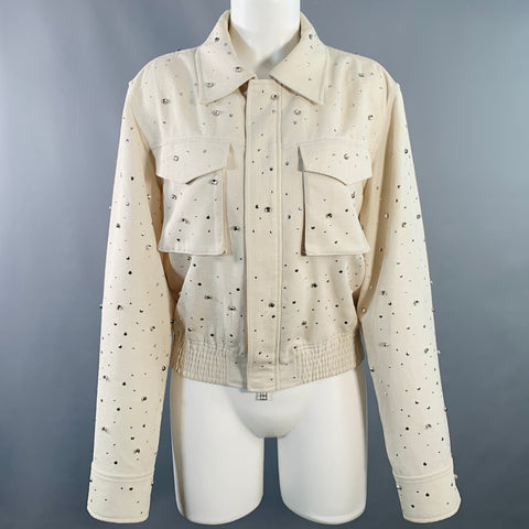 XU ZHI Size M Cream Silver Polyester Studded Zip Up Blouson Jacket