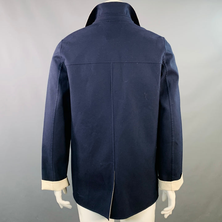 LORO PIANA Size 12 Caleb Navy White Cotton Blend Twill Double Breasted Jacket Blazer