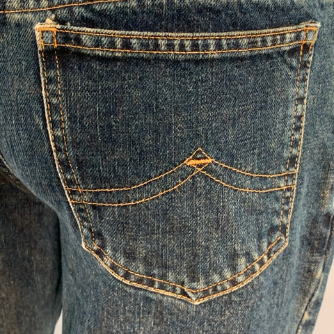JOHN RICHMOND Size 27 Indigo Black Red Denim Twill Patches Flared Jeans