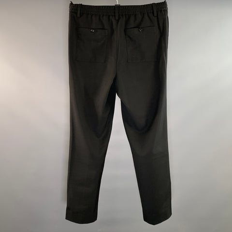 AMI Size 42 Black Polyester Blend Elastic Waistband Casual Pants