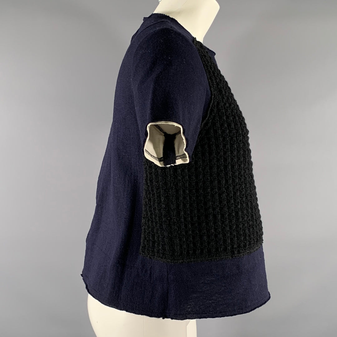 COMME des GARCONS Taille XS Tunique Décontractée en Maille Laine / Nylon Bleu Marine Noir