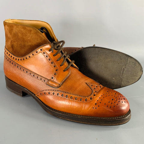 PHINEAS COLE Size 7.5 Tan Perforated Leather Wingtip Boots
