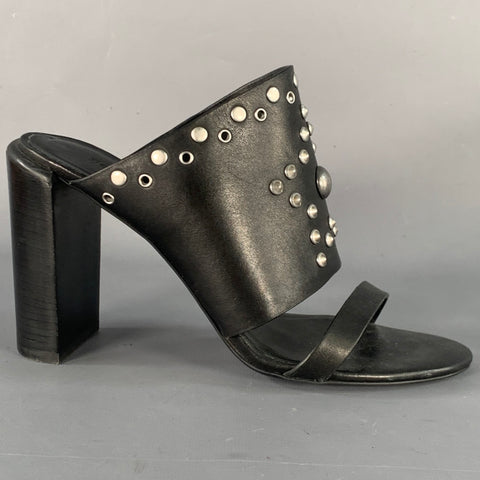 SEE by CHLOE Size 9 Black Silver Leather Studded Chunky Heel Sandals