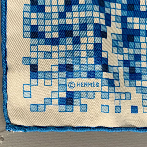 HERMES Blue White 2008 -Mosaique au 24 Faubourg- Silk Pocket Square
