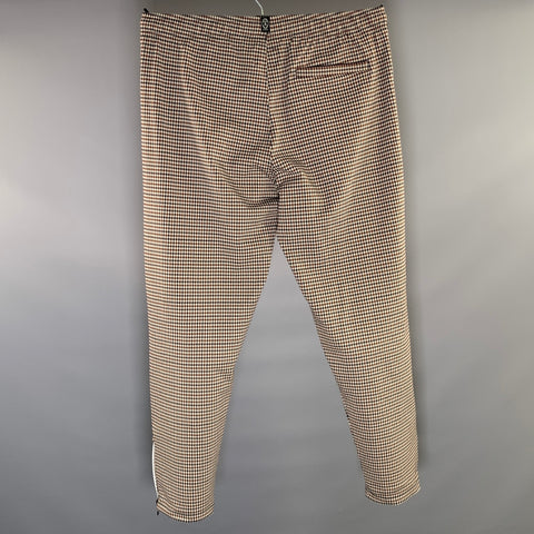 TODD SNYDER Size M Khaki Brown & Navy Houndstooth Drawstring Casual Pants