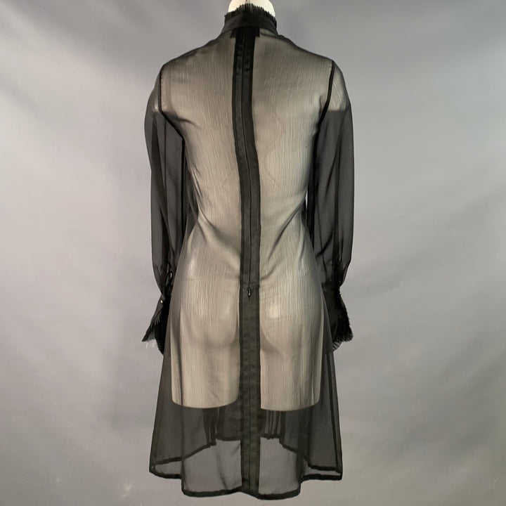 ARZU KAPROL Size 0 Black Sheer Pleated Long Sleeve French Cuff Dress