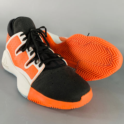ADIDAS Size 11.5 Pro Vision Hi Res Orange Black White Mixed Fabrics Mesh Sneakers