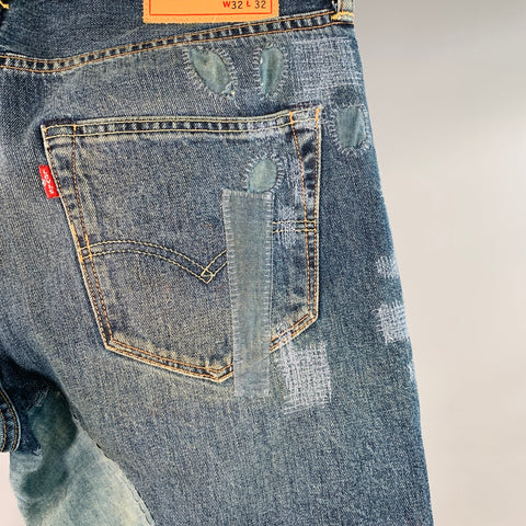 LEVI STRAUSS Size 32 Blue Distressed Visible Mending Patches Jeans