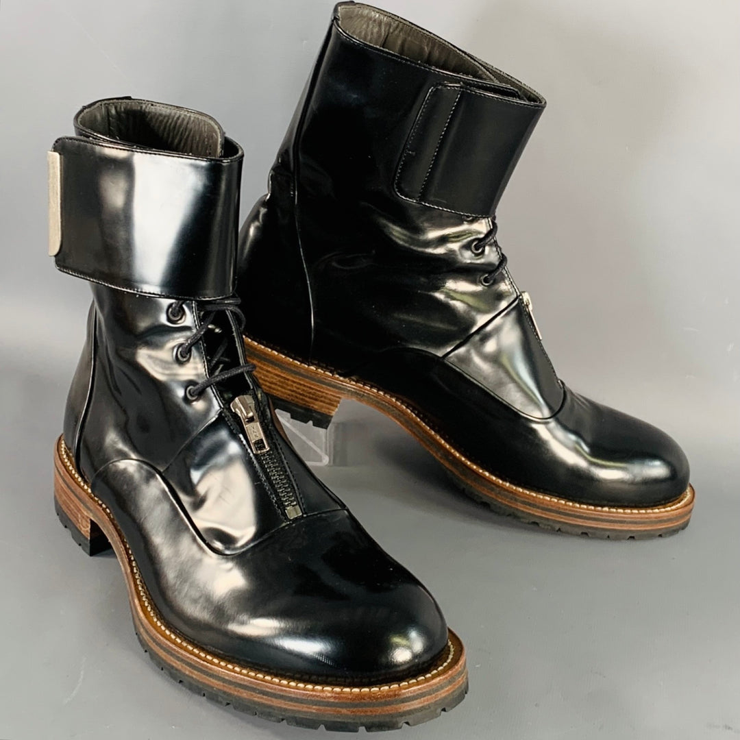 PORTS 1961 Size 11 Black Brown Leather Lace-Up Zipper Boots