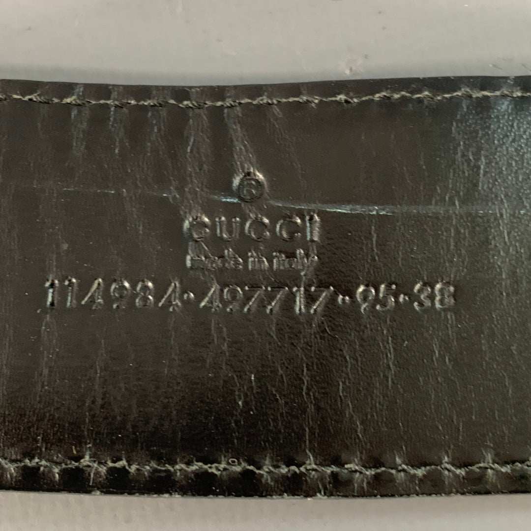 GUCCI Size 38 Guccissima Black Monogram Leather GG Buckle Belt