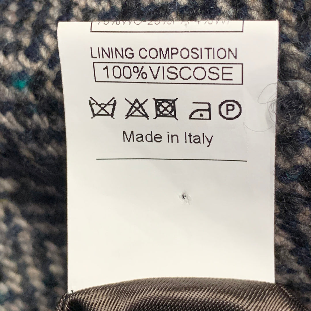 MAX STANCO Size 46 Grey Black Herringbone Wool Blend Double Breasted Peak Lapel Coat