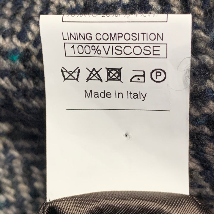 MAX STANCO Size 46 Grey Black Herringbone Wool Blend Double Breasted Peak Lapel Coat