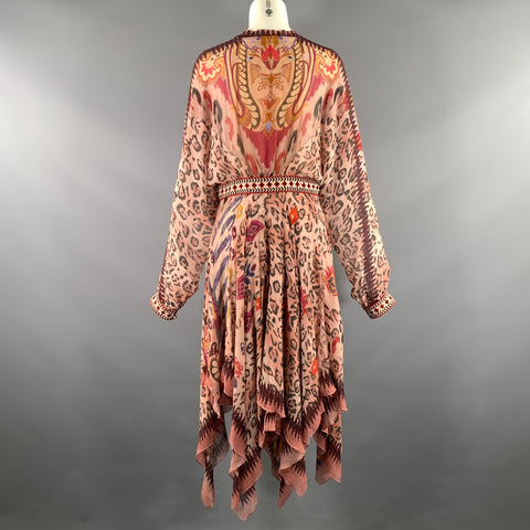 ETRO Size 12 Pink Silk Paisley Ruffle Dress