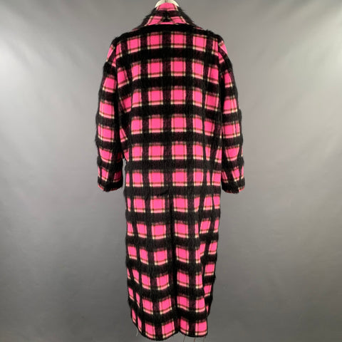 GOLDEN GOOSE Size S Pink Black White Wool Blend Plaid Shawl Lapel Coat