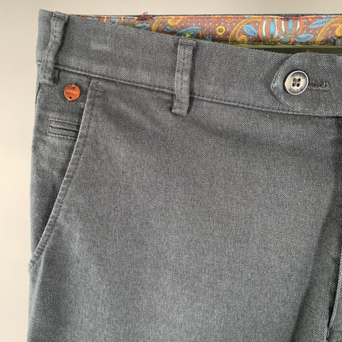 MEYER Size 34 Navy Herringbone Cotton Blend Casual Pants