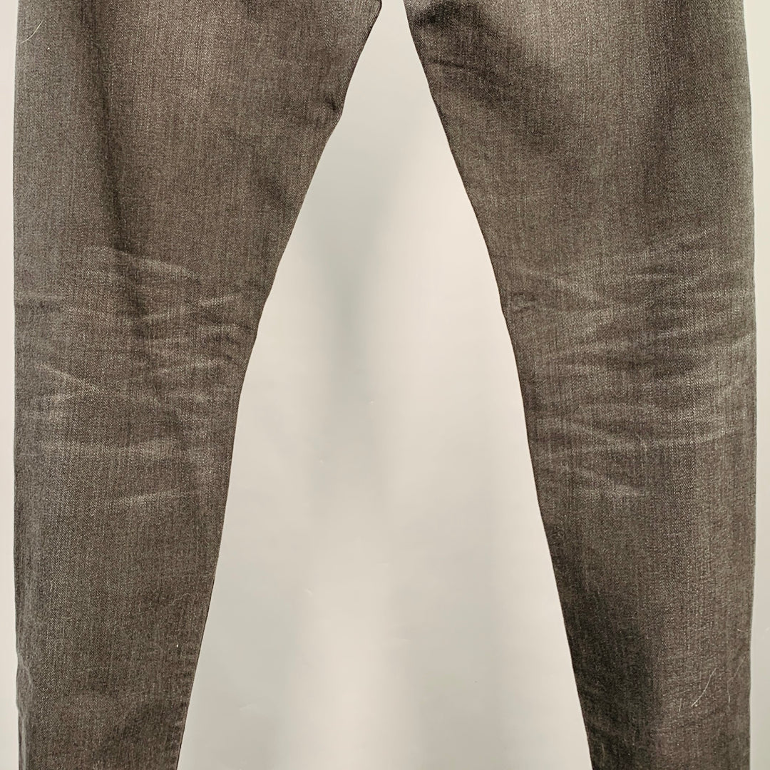 THE KOOPLES Size 31 Black Grey Distressed Cotton Blend Selvedge Jeans