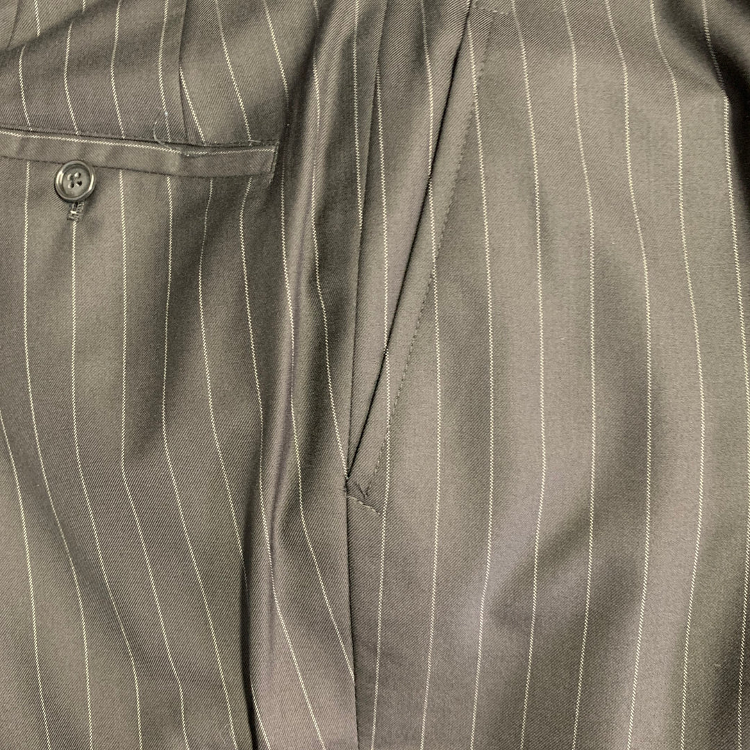 SIMPSON SIN TAILOR Size 42 Long Black White Pinstripe Wool Silk Suit