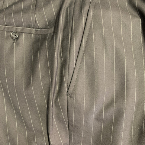 SIMPSON SIN TAILOR Size 42 Long Black White Pinstripe Wool Silk Suit