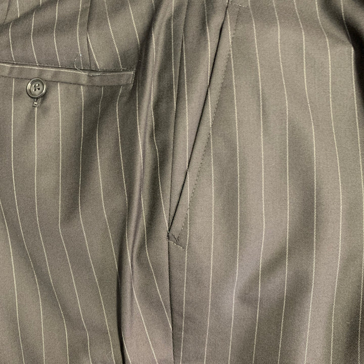 SIMPSON SIN TAILOR Size 42 Long Black White Pinstripe Wool Silk Suit