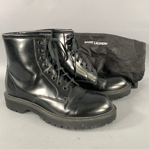 SAINT LAURENT Size 7 Black Leather Lace Up Boots